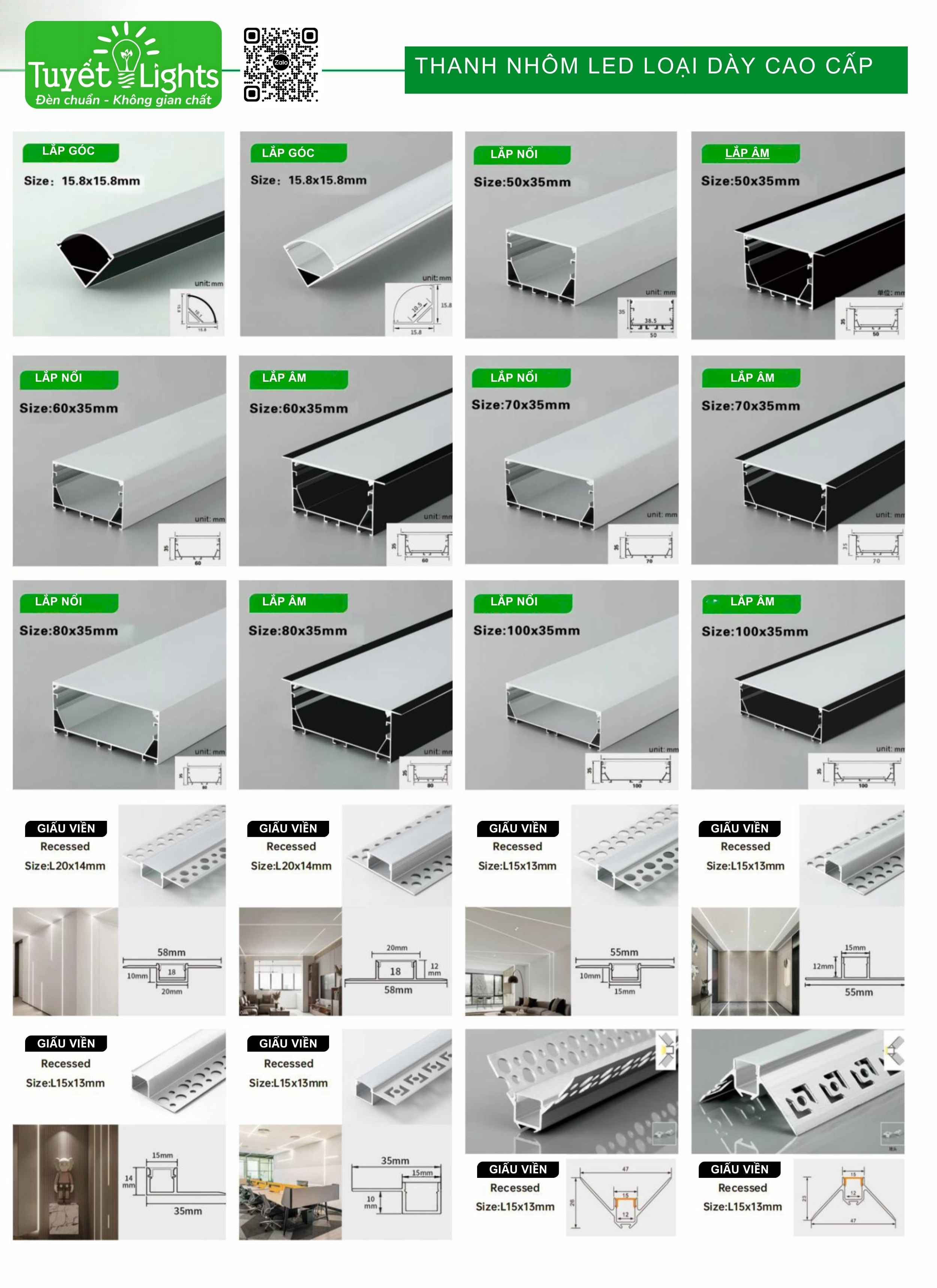 Thanh nhôm gắn nổi Profile LED 